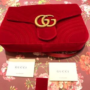 Gucci Red GG Velvet Marmont bag.